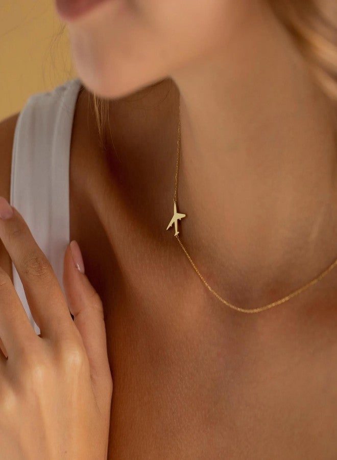 Kyerlyn Gold Necklace for Women, Dainty Airplane Sideways Necklace 14K Gold Plated Trendy Adjustable Chain Simple Cute Choker Everyday Jewelry Gifts - Image 2